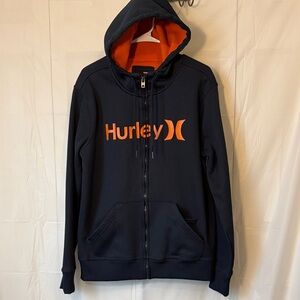 Hurley Nike Thermal Fit Full Zip Pocket Hoodie Jacket Men's Large Navy/Orange